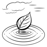 Floating Leaf with Abstract Ripple Effect and Copy Space concept as A single leaf slowly rotating in mid air with an abstract ripple effect emanating around it representing a tranq Cleans vector
