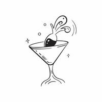 Floating martini glass with olive and splash forming a stylish wave with Classic Twist text concept as A stylish illustration of a floating martini glass with an olive and s Cleans vector