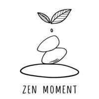 Floating Pebble and Leaf with Zen Moment Text concept as A pebble and leaf floating together in mid air with Zen Moment text subtly included at the bottom The elements are isolate Cleans vector