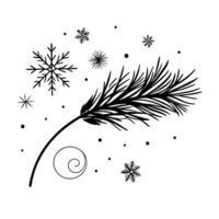 Floating Pine Needle with Abstract Snowfall and Copy Space concept as A pine needle floats gently in mid air with abstract snowfall swirling around it symbolizing the calm of a win Cleans vector
