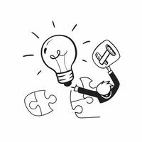 Floating puzzle piece and light bulb with Marketing Solutions text concept as A dynamic featuring a floating puzzle piece and light bulb with the text Marketing Solutions T Cleans vector