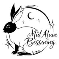 Floating Rabbit and Moon with Mid Autumn Blessings Text concept as A rabbit and moon floating together with Mid Autumn Blessings text below isolated on a white background The desi Cleans vector