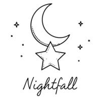 Floating Star and Moon Symbol with Nightfall Glow Text concept as A star and moon symbol floating together in mid air with Nightfall Glow text subtly included at the bottom The el Cleans vector