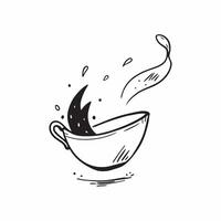 Floating teacup with tea leaves forming a calming wave with Serenity text concept as A tranquil illustration of a floating teacup with tea leaves creating a calming wave pai Cleans vector