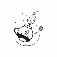 Floating tea kettle with steam forming a floral pattern with Blossom Bloom text concept as A delicate design of a floating tea kettle with steam forming a floral pattern a Cleans vector