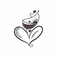Floating wine glass with splashing liquid forming a heart with Love Wine text concept as A romantic featuring a floating wine glass with liquid splashing into a heart shap Cleans vector