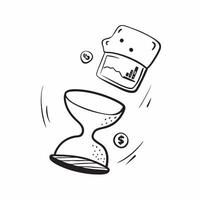 Flying hourglass and dollar sign with the word Efficiency concept as A design showing an hourglass and a dollar sign floating in mid air with the word Efficiency prominently Cleans vector