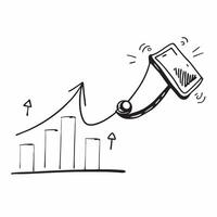 Flying bar chart and briefcase with the word Growth concept as A design showing a rising bar chart and a briefcase floating in mid air with the word Growth prominently displ Cleans vector