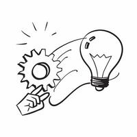 Flying light bulb and cogwheel with the word Creativity concept as A design showing a light bulb and a cogwheel floating in mid air with the word Creativity prominently disp Cleans vector