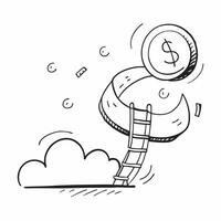 Flying ladder and dollar sign with the word Investment concept as A design featuring a ladder leading up to a floating dollar sign with the word Investment prominently displ Cleans vector