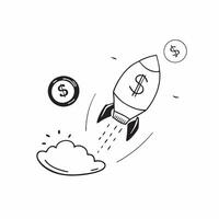 Flying rocket and dollar sign with the word Launch concept as A design featuring a rocket and a dollar sign defying gravity with the word Launch prominently displayed The e Cleans vector
