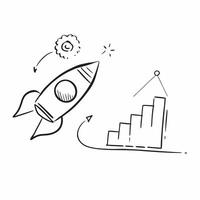 Flying rocket and graph with the word Strategy concept as A design showing a rocket and a graph floating in mid air with the word Strategy prominently displayed The element Cleans vector