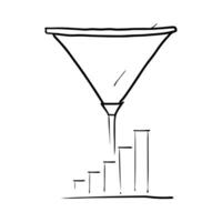 Funnel icon with a bar chart concept as A funnel icon narrowing into a bar chart isolated on a white background This visual represents the filtration and refinement of data ideal Cleans vector