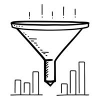 Funnel icon with a bar chart concept as A funnel icon narrowing into a bar chart isolated on a white background This visual represents the filtration and refinement of data ideal Cleans Set 2 vector