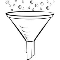 Funnel icon with data points cascading down concept as A funnel icon with data points cascading down appearing to defy gravity as they float towards the narrow end isolated on a wh Cleans Set 2 vector