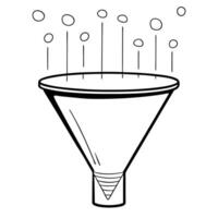 Funnel icon with data points cascading down concept as A funnel icon with data points cascading down appearing to defy gravity as they float towards the narrow end isolated on a wh Cleans vector
