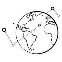 Globe icon with data points hovering around concept as A globe icon with various data points floating around it isolated on a white background This design represents global data a Cleans vector