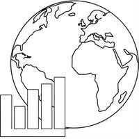 Globe icon with a bar graph concept as A globe icon with a bar graph overlaid isolated on a white background This composition represents global data analytics and trends emphasizi Cleans vector