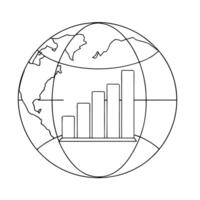 Globe icon with floating bar charts concept as A globe icon with bar charts floating around it isolated on a white background The design symbolizes global data analytics with the Cleans Set 2 vector