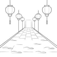 Glossy Alley with Lanterns and Reflections for Mid Autumn Festival concept as A glossy alleyway adorned with lanterns creating a reflective and intimate Mid Autumn Festival backgro Cleans Set 2 vector