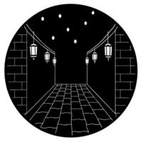 Glossy Alley with Lanterns and Reflections for Mid Autumn Festival concept as A glossy alleyway adorned with lanterns creating a reflective and intimate Mid Autumn Festival backgro Cleans vector