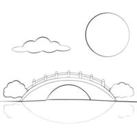 Glossy Bridge over a Moonlit River for Mid Autumn Festival concept as A glossy bridge spanning over a moonlit river with soft lighting reflecting off the water creating a serene an Cleans Set 2 vector
