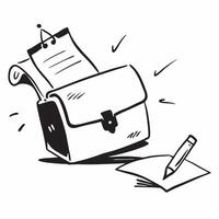 Glossy briefcase with marketing documents and a fountain pen concept as A close up of a glossy briefcase slightly open with marketing documents and a fountain pen inside placed on Cleans vector