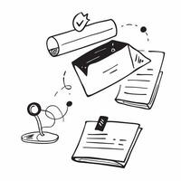 Glossy desk organizer with holographic marketing tools and strategy documents concept as A sleek high angle shot of a glossy desk organizer with floating holographic marketing tool Cleans vector