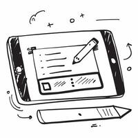 Glossy digital tablet with marketing officers notes and brainstorm ideas concept as A close up of a glossy digital tablet on a desk displaying the marketing officers notes and brai Cleans vector