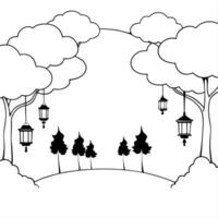 Glossy Forest Clearing with Lanterns for Mid Autumn Festival concept as A glossy forest clearing background illuminated by lanterns creating a mystical and reflective setting for t Cleans vector