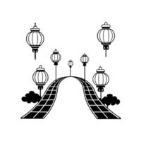 Glossy Garden Path with Lanterns for Mid Autumn Festival concept as A glossy garden path illuminated by lanterns providing a tranquil and reflective background for the Mid Autumn F Cleans Set 2 vector
