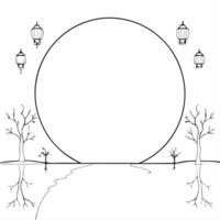 Glossy Full Moon with Silhouettes for Mid Autumn Festival concept as A glossy background featuring the full moon with silhouettes of trees and lanterns creating a mystical and refl Cleans Set 2 vector