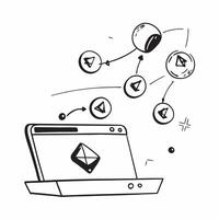 Glossy laptop with floating holographic wine glass and abundant copy space concept as A glossy laptop is centered on a white background with a holographic wine glass floating besid Cleans vector