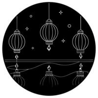 Glossy Mid Autumn Festival Lantern Display concept as A glossy background featuring an elaborate lantern display for the Mid Autumn Festival with reflections enhancing the intricat Cleans vector