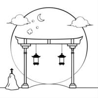 Glossy Moon Gate with Lanterns for Mid Autumn Festival concept as A glossy moon gate background framed by lanterns creating a symbolic and reflective setting for the Mid Autumn Fes Cleans vector