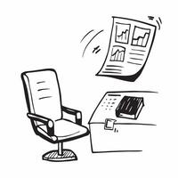Glossy office chair in front of a desk with financial statements neatly arranged concept as A wide angle shot of a glossy office chair in front of a desk with financial statements Cleans vector