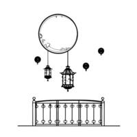 Glossy Moonlit Balcony with Lanterns for Mid Autumn Festival concept as A glossy moonlit balcony adorned with lanterns creating a peaceful and reflective background The scene feat Cleans Set 2 vector
