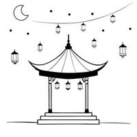 Glossy Pavilion with Lanterns for Mid Autumn Festival concept as A glossy pavilion background adorned with lanterns providing a serene and reflective setting for the Mid Autumn Fes Cleans vector