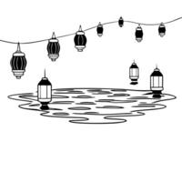 Glossy River Background with Floating Lanterns for Mid Autumn Festival concept as A glossy river background with floating lanterns creating a serene and reflective atmosphere perfe Cleans Set 2 vector