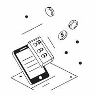 Glossy smartphone with floating holographic coins and a calculator display concept as A straight on shot of a glossy smartphone with floating holographic coins and a calculator dis Cleans vector