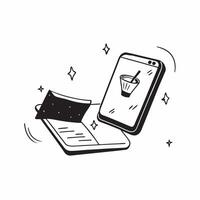 Glossy smartphone with holographic cocktail shaker floating beside isolated on white concept as A glossy smartphone lies on a white background with a holographic cocktail shaker ic Cleans vector