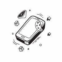 Glossy smartphone on a reflective surface with floating holographic beverage icons and plenty of copy space concept as Close up of a modern smartphone placed on a glossy reflective Cleans vector