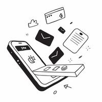 Glossy smartphone with floating marketing emails and notifications concept as A high angle shot of a glossy smartphone on a desk with floating marketing emails and notifications ho Cleans vector