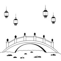 Glossy Stone Bridge with Lanterns for Mid Autumn Festival concept as A glossy stone bridge background illuminated by lanterns reflecting the serene and timeless atmosphere of the M Cleans vector