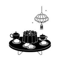 Glossy Table Setting with Mooncakes for Mid Autumn Festival concept as A glossy table setting featuring an elegant arrangement of mooncakes and tea with soft lighting reflecting of Cleans Set 2 vector