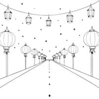 Glossy Street with Reflective Lanterns for Mid Autumn Festival concept as A glossy street background lined with reflective lanterns capturing the lively and festive spirit of the M Cleans Set 2 vector