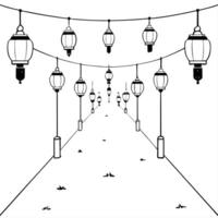 Glossy Street with Reflective Lanterns for Mid Autumn Festival concept as A glossy street background lined with reflective lanterns capturing the lively and festive spirit of the M Cleans vector