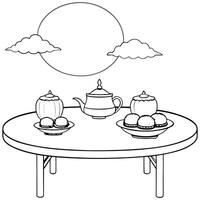 Glossy Table Setting with Mooncakes for Mid Autumn Festival concept as A glossy table setting featuring an elegant arrangement of mooncakes and tea with soft lighting reflecting of Cleans vector