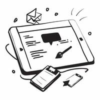 Glossy tablet with marketing content creation tools and project outlines concept as A close up of a glossy tablet on a desk displaying marketing content creation tools and project Cleans vector
