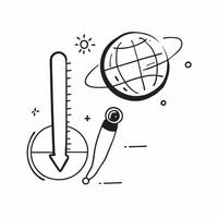 Glossy thermometer and globe with holographic temperature readings and climate goals concept as A dynamic image featuring a glossy thermometer and a globe with floating holographic Cleans vector